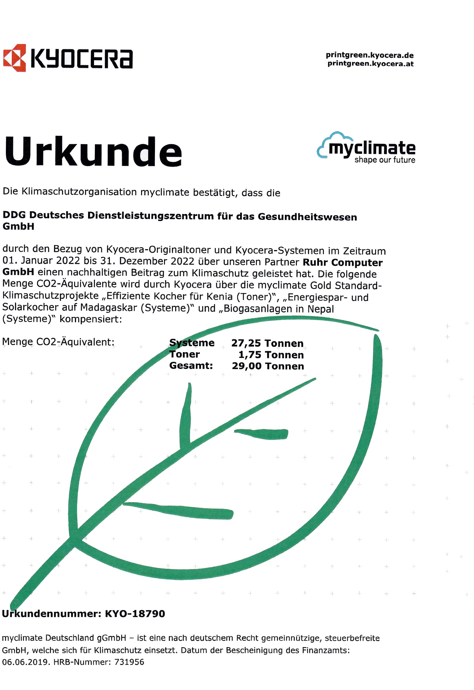 DDG Zertifikat Druckertoner